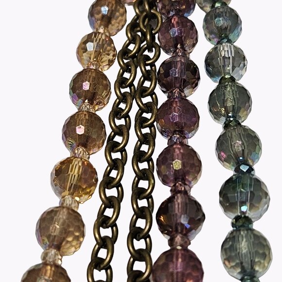 Boho Retro Beaded Multi Strand Chain Necklace Rhinestone Ball Magnetic Closure - Picture 5 of 7